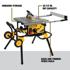 DW 10′′ Jobsite Table Saw 32 1/2′′ Rip Capacity and Rolling Stand DWE7491RS from DW