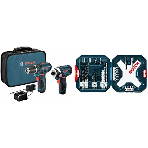 BOSCH CLPK22-120 12V Max Cordless 2-Tool 3/8 in. Drill/Driver and 1/4 in. Impact Driver Combo Kit with 2 Batteries, Charger and Case,Blue