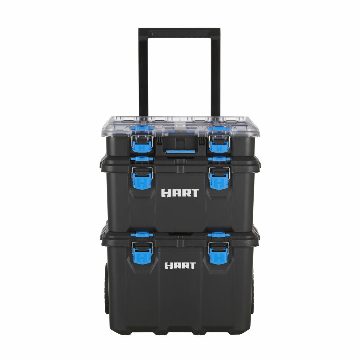 HART Stack System Mobile Tool Box, Modular Storage with Wheels, Telescopic Handle, Black & Blue