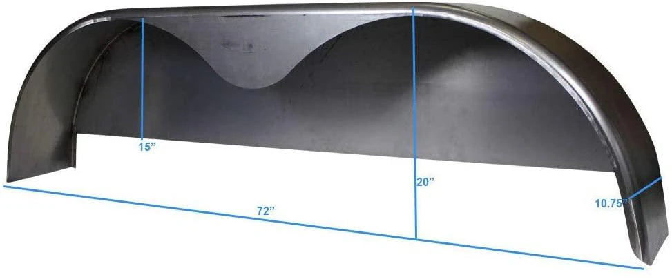 72×10-3/4 Tandem Axle Steel Trailer Fender with Back Plate Welded In (2-Pack)