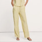 Yellow striped drawstring straight leg trousers