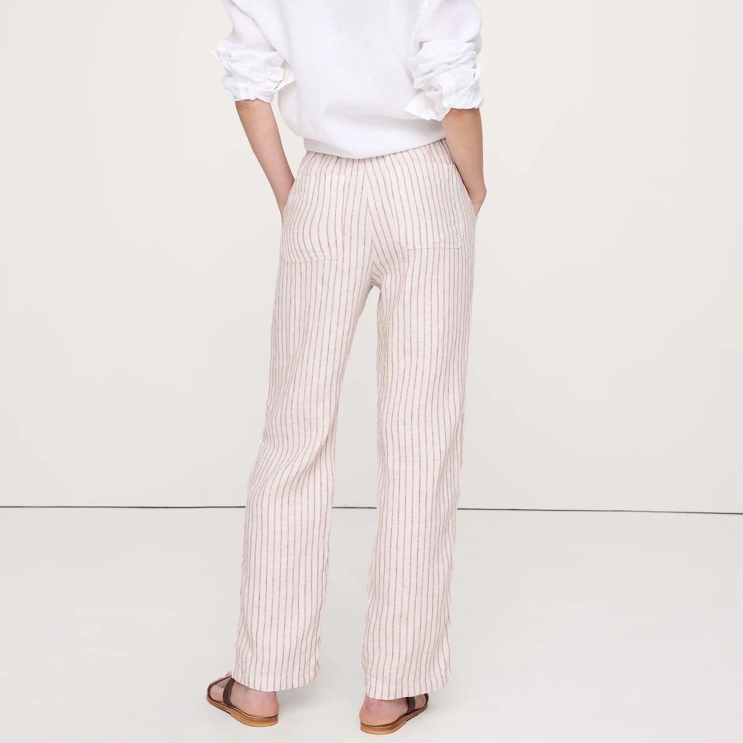 Striped drawstring straight leg trousers