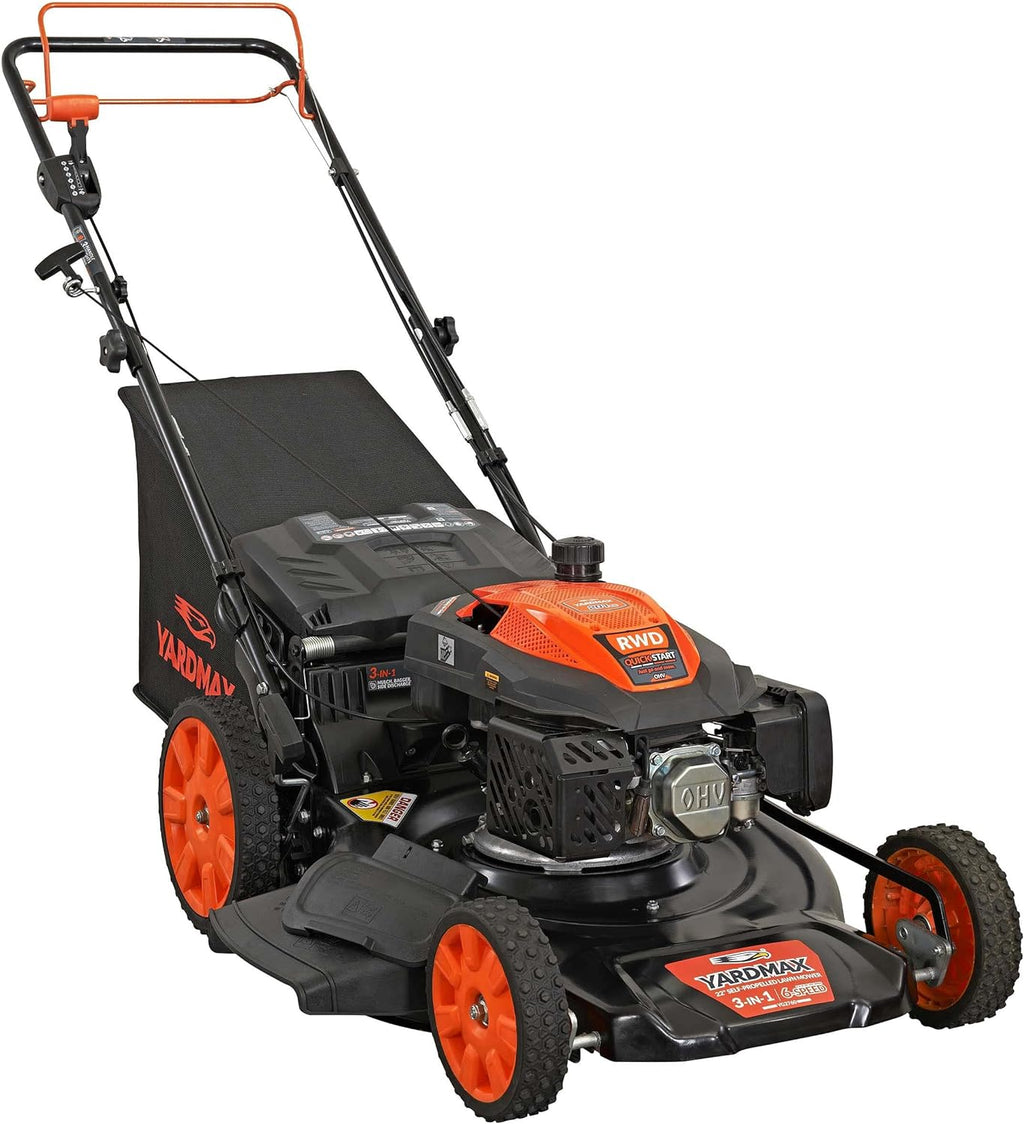 YARDMAX 22 in. 201cc Select PACE 6 Speed CVT High Wheel RWD 3-in-1 Gas Walk Behind Self Propelled Lawn Mower, Black