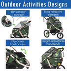 Jogging Sports Stroller with Comfort Rubber Wheels/Zipper-Less Entry/1-Hand Quick Fold/Aluminum Frame for Small/Medium Dogs, Cats and Pets (Green Camo)